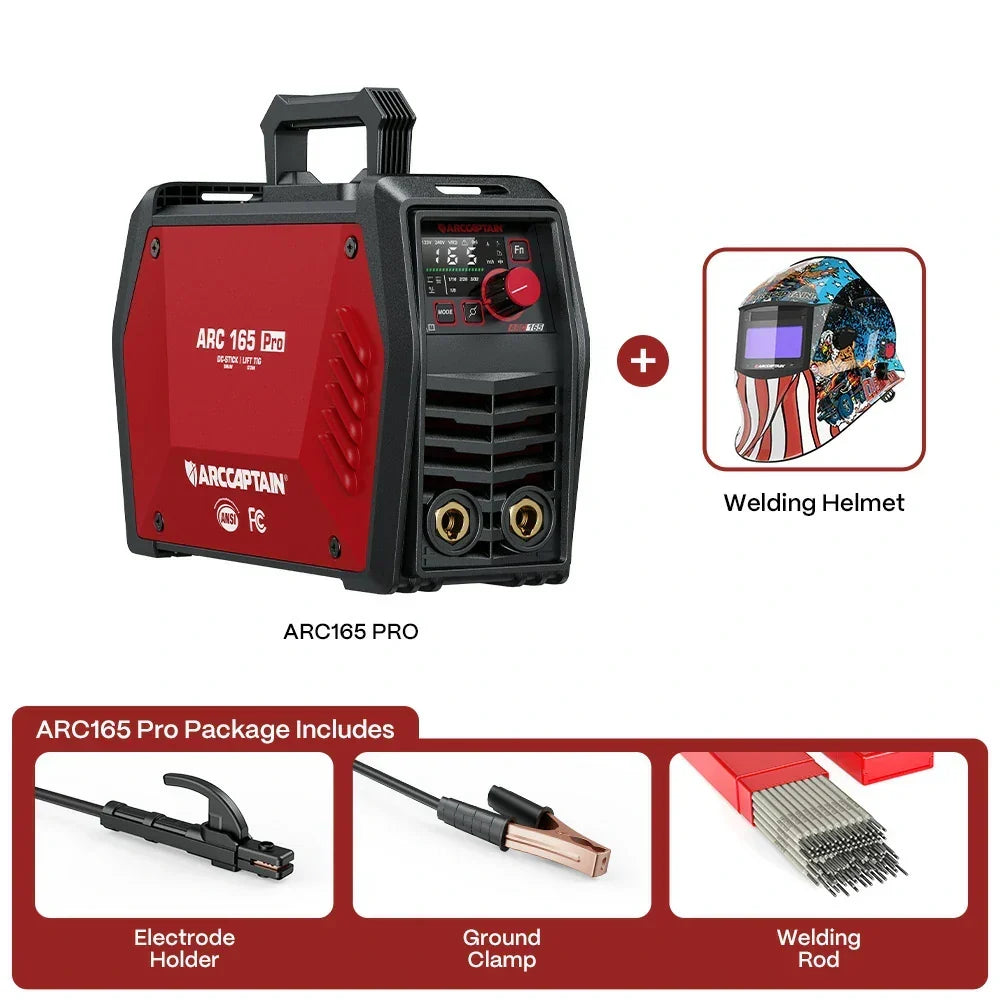 ARCCAPTAIN ARC165 PRO Stick Welder with American Eagle Welding Helmet Bundle
