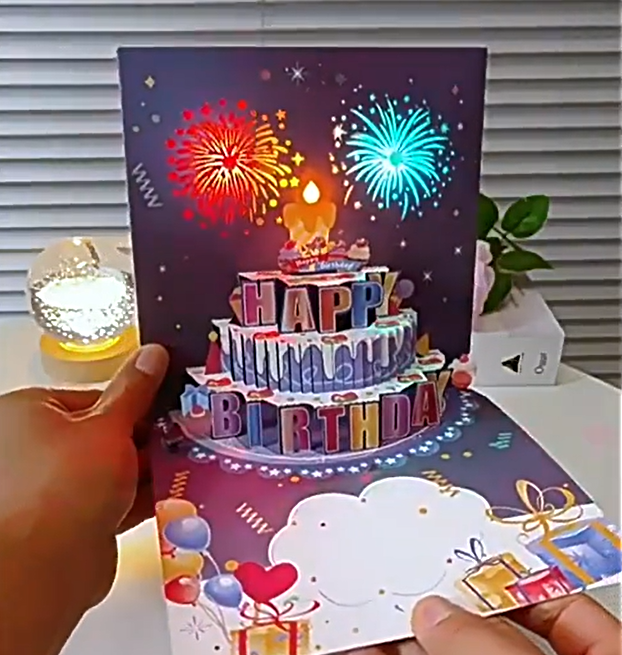 🔥HOT SALE🔥🎂Birthday Cards With Fireworks & Pop Up Cake & Blowable Light and Music