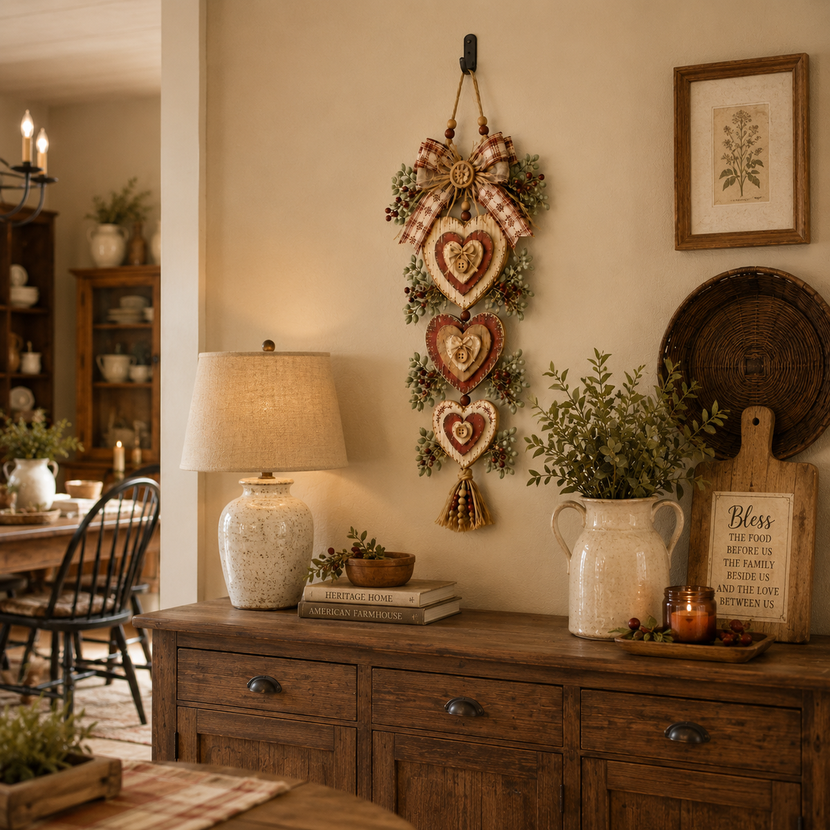 Vintage Farmhouse Layered Heart Wall Hanging