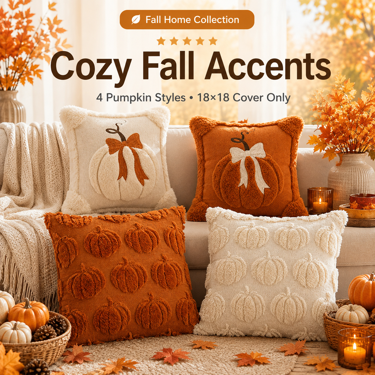 Jacquard Pumpkin Pillow Covers 2-Pack