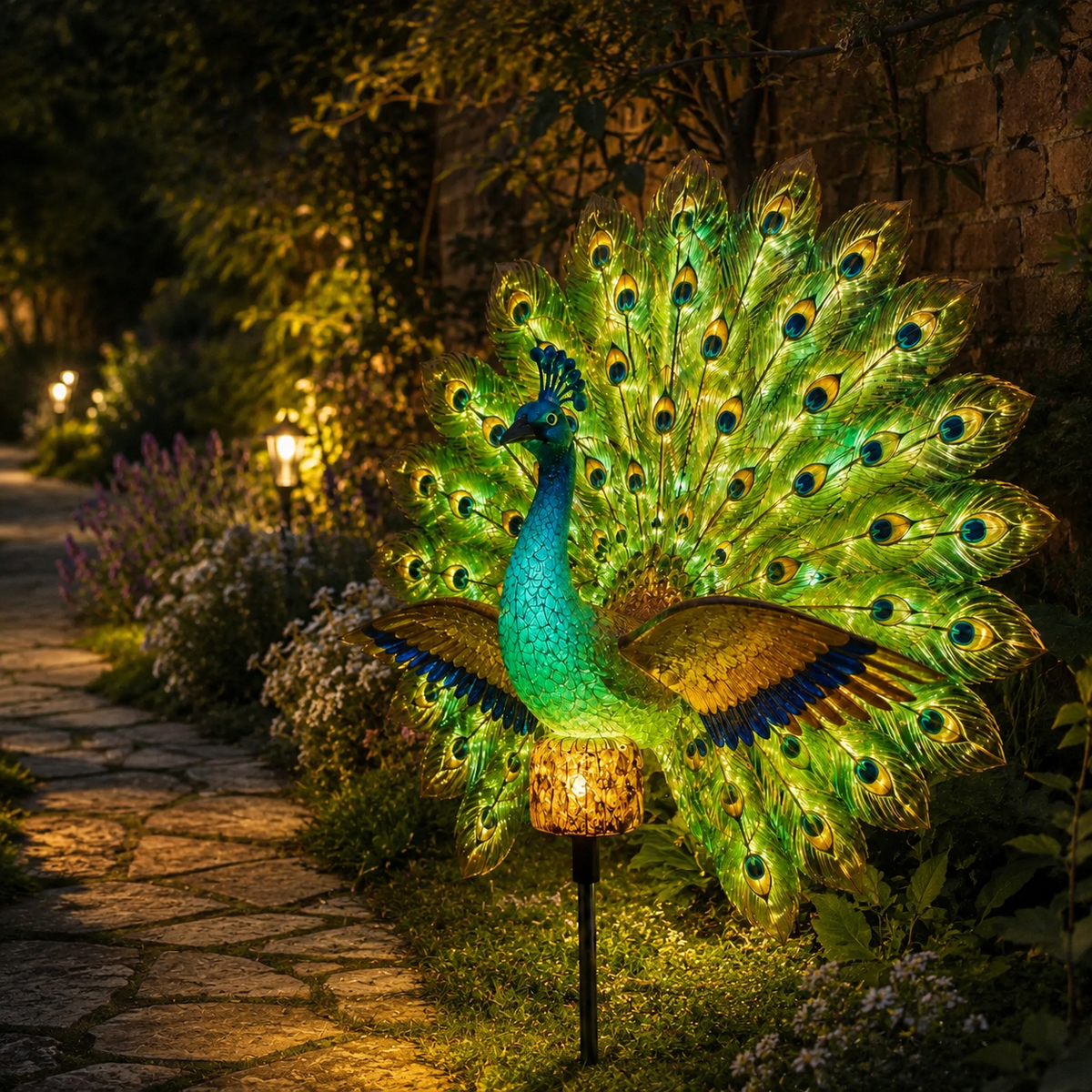 Solar Peacock Garden Sculpture – Lifelike Color Glowing Outdoor Yard Landscape Ornament