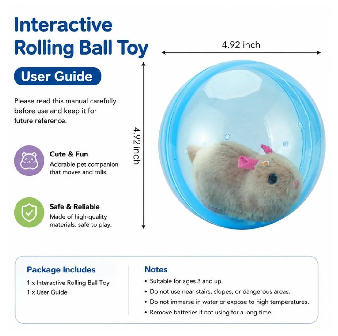 🔥2026 HOT SALE 50% OFF⏳|🐱🐾Auto-Rolling Ball with Mouse Hands-Free Play for Indoor Cats