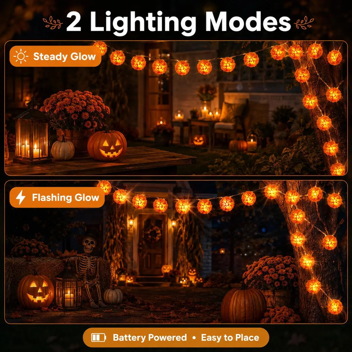 New Arrival 50% OFF! 🌼 Artificial Marigold Flower Led String Light – Perfect For Day Of The Dead & Halloween, 20 Leds. Create A Festive Altar Or Spooky Porch! 🕯️🎃🧡