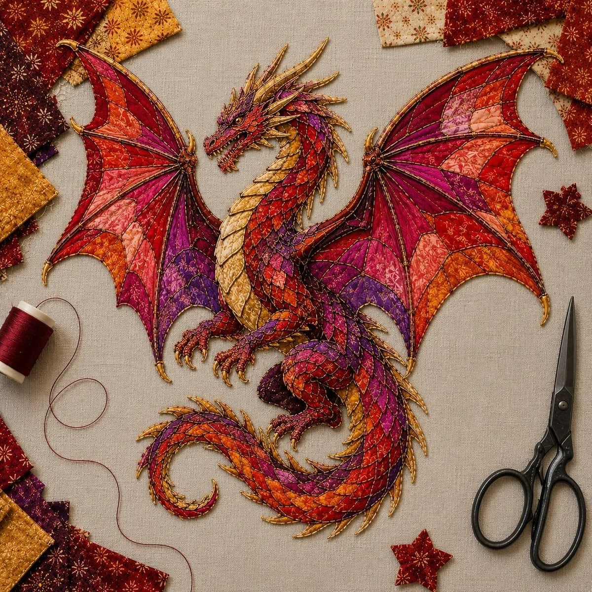 ⏳🌙 Beginner-Friendly Mythic Wilds DIY Layered Patchwork Art Kit | Complete Kit with Patterned Fabrics, Sewing Materials & Step-by-Step Guide Included 💕