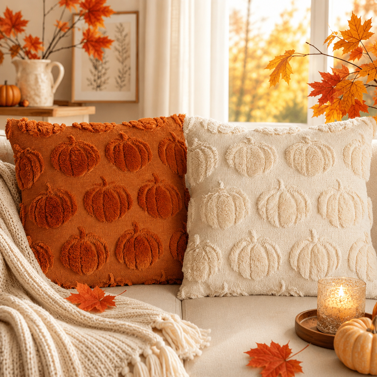 Jacquard Pumpkin Pillow Covers 2-Pack