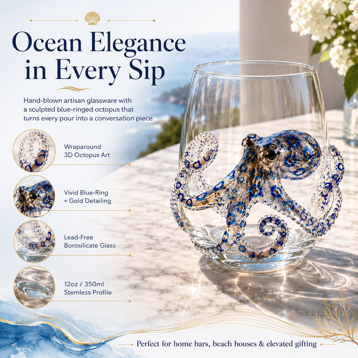 🌊 3D Ocean Animal Artisan Glassware Collection | For Fresher Sips, Sunlight-Catching Details, Coastal Elegance & Elevated Home Bar Vibes ✨