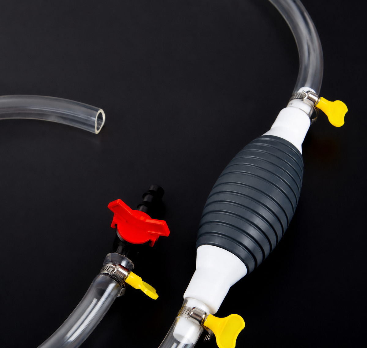 ⛽Manual Siphon Pump Kit with 1M Hose,Valve, Rubber Pump Bulb & 2 Hose Clamps, Liquid Transfer Pump for Fuel Water Oil, Car Boat Motorcycle