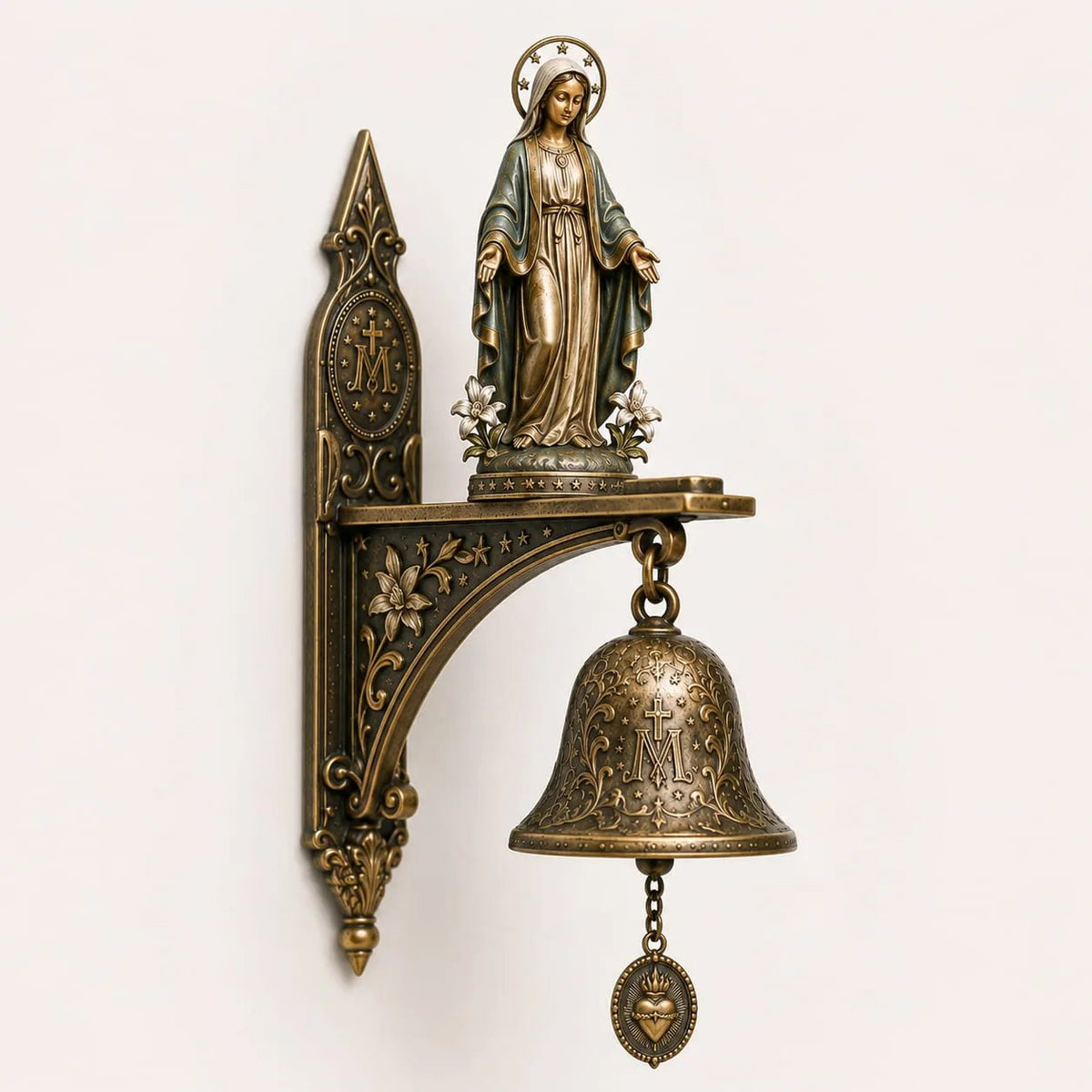 Our Lady of Grace Bronze Miraculous Medal Wall Bell | 🙏Catholic Religious Home & Garden Decor"✨
