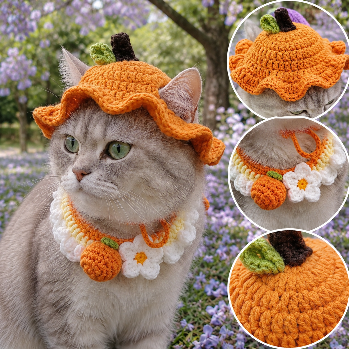 Handmade Crochet Pet Hat – Cute Character Bonnet for Cats