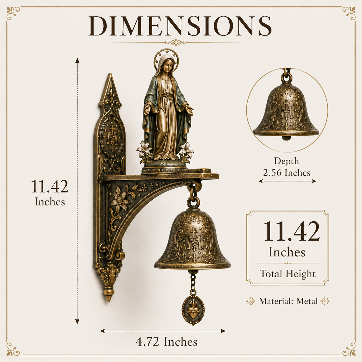 Our Lady of Grace Bronze Miraculous Medal Wall Bell | 🙏Catholic Religious Home & Garden Decor"✨