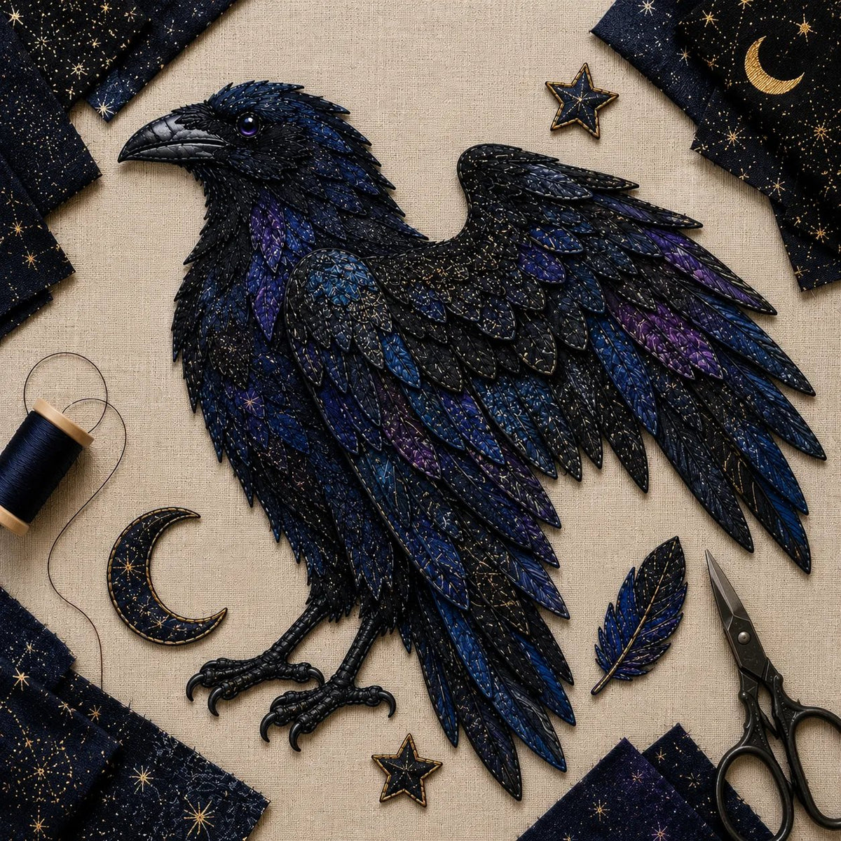 ⏳🌙 Beginner-Friendly Mythic Wilds DIY Layered Patchwork Art Kit | Complete Kit with Patterned Fabrics, Sewing Materials & Step-by-Step Guide Included 💕