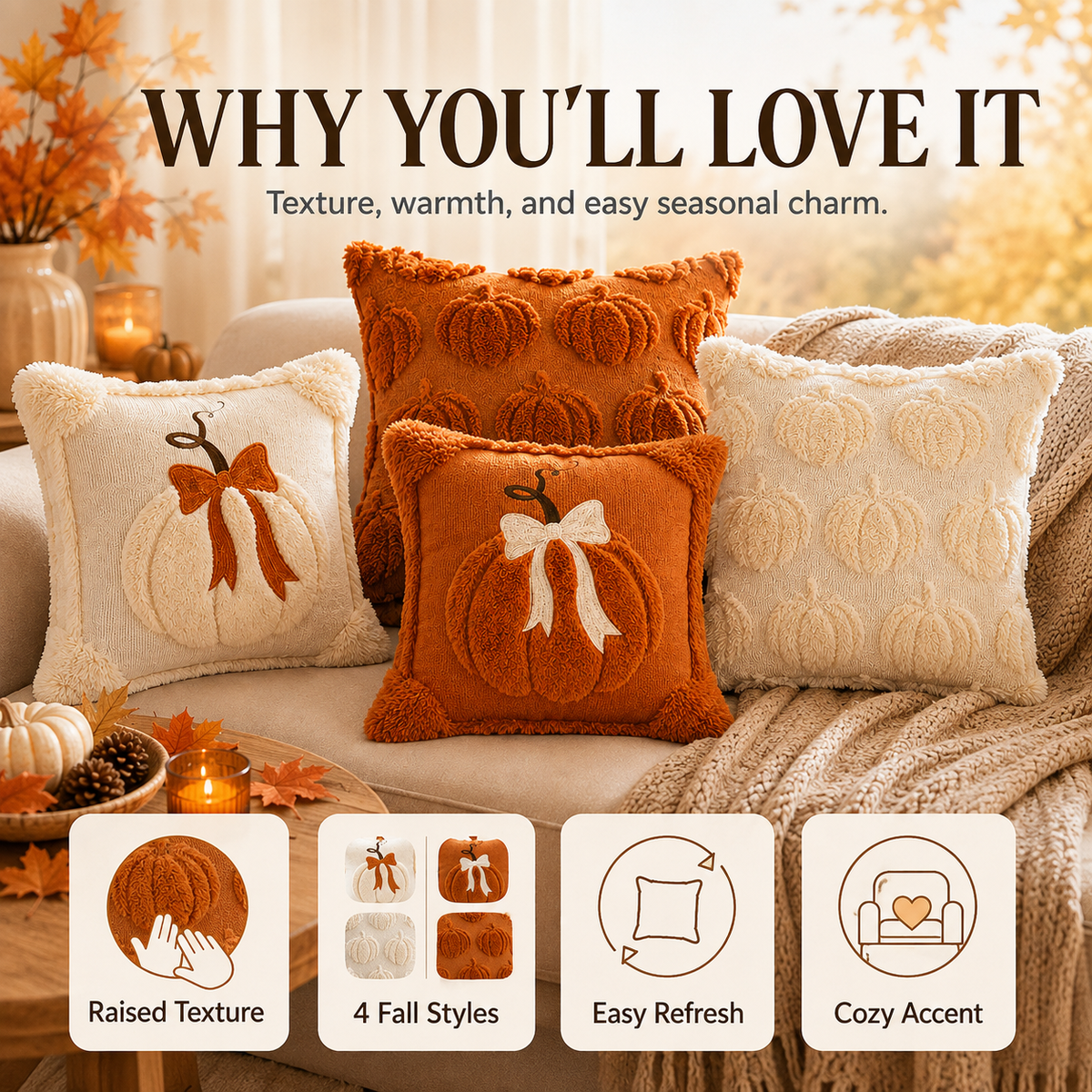 Jacquard Pumpkin Pillow Covers 2-Pack