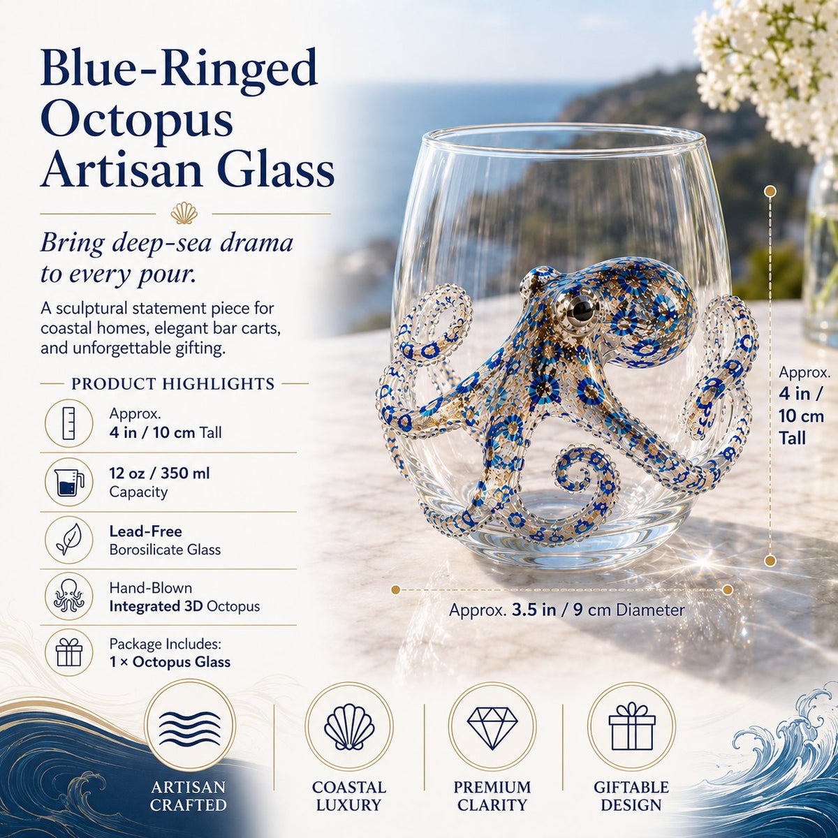 🌊 3D Ocean Animal Artisan Glassware Collection | For Fresher Sips, Sunlight-Catching Details, Coastal Elegance & Elevated Home Bar Vibes ✨