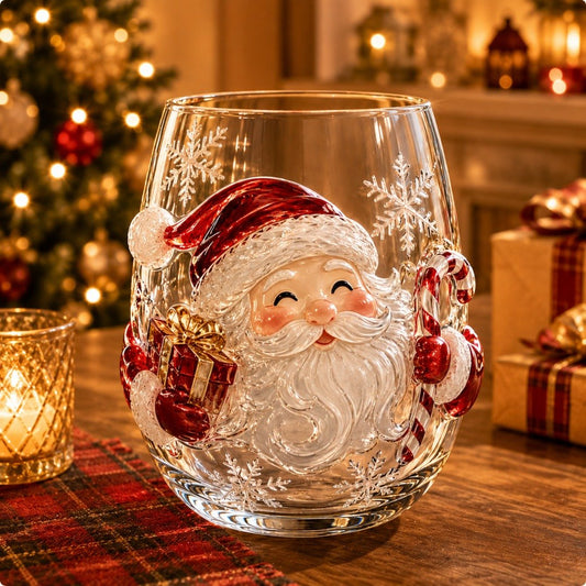 ✨🎅 LAST DAY 49% OFF –🎄 ✨ Magical Christmas 3D Glass Cup | Raised Festive Artwork, Sparkling Details & Holiday Gift Drinkware 🎅💎