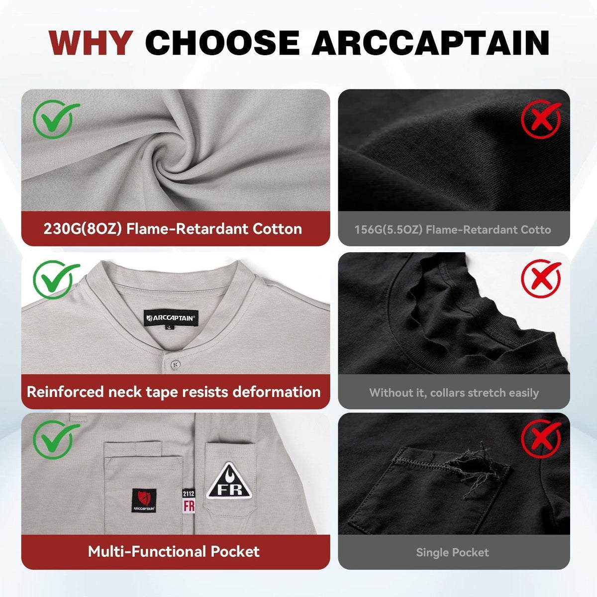 Arccaptain 100% Cotton FR Welding Shirt Long Sleeve Work Shirts
