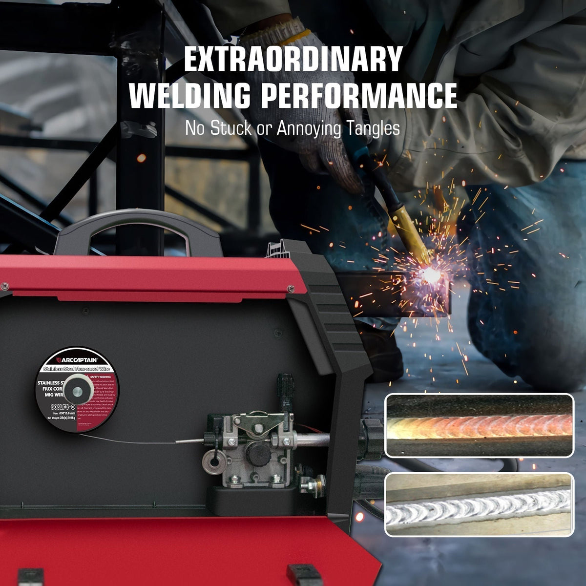 ARCCAPTAIN E308LFC-O Flux Cored Wire 2 Lbs Stainless Steel MIG Welding Wire