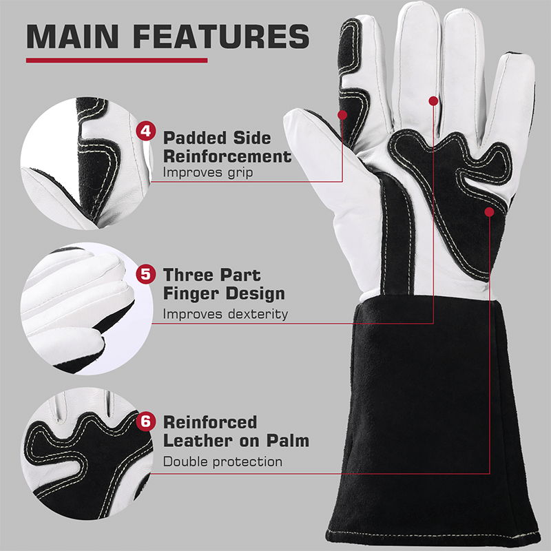14 Inch Goatskin TIG Welding Gloves, Professional Protective Gloves for TIG Welding