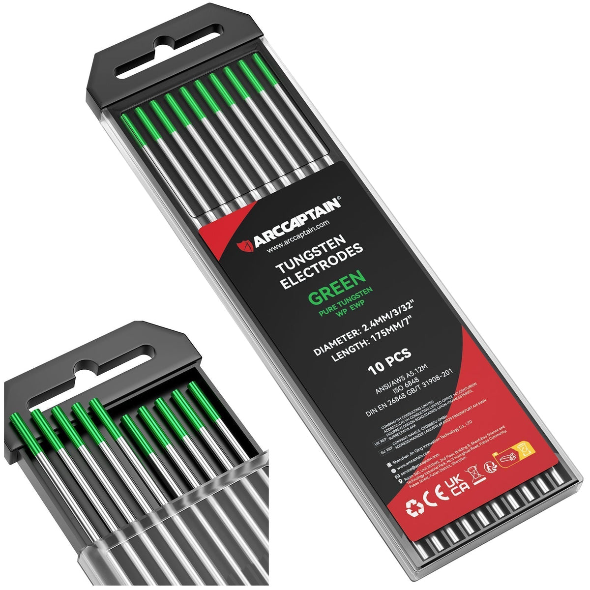Color-coded Tungsten Electrodes 2% Green Lanthanated Red Thoriated Tungsten
