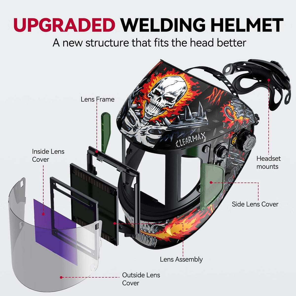 EXSpace X300 Super Large View Welding Helmet Skull Knight