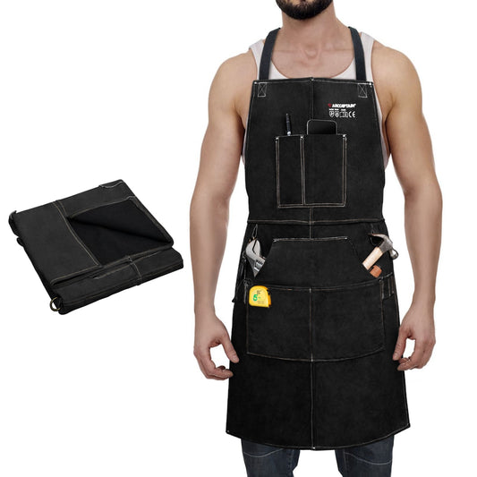 Arccaptain Leather Welding Apron Heat Flame Resistant Apron for Welding