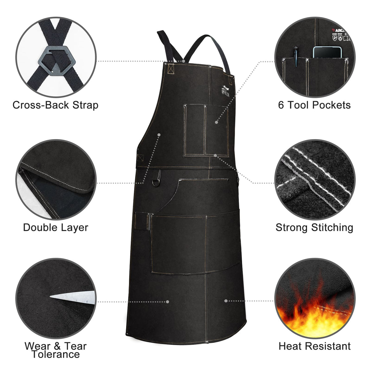 Arccaptain Leather Welding Apron Heat Flame Resistant Apron for Welding