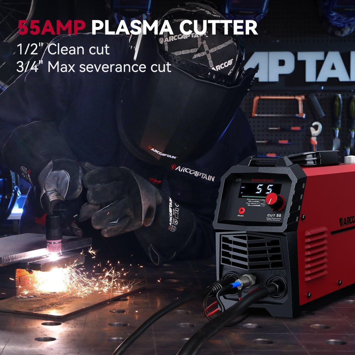 Arccaptain CUT55 LED Pilot Arc Plasma Cutter with Welder Helmet