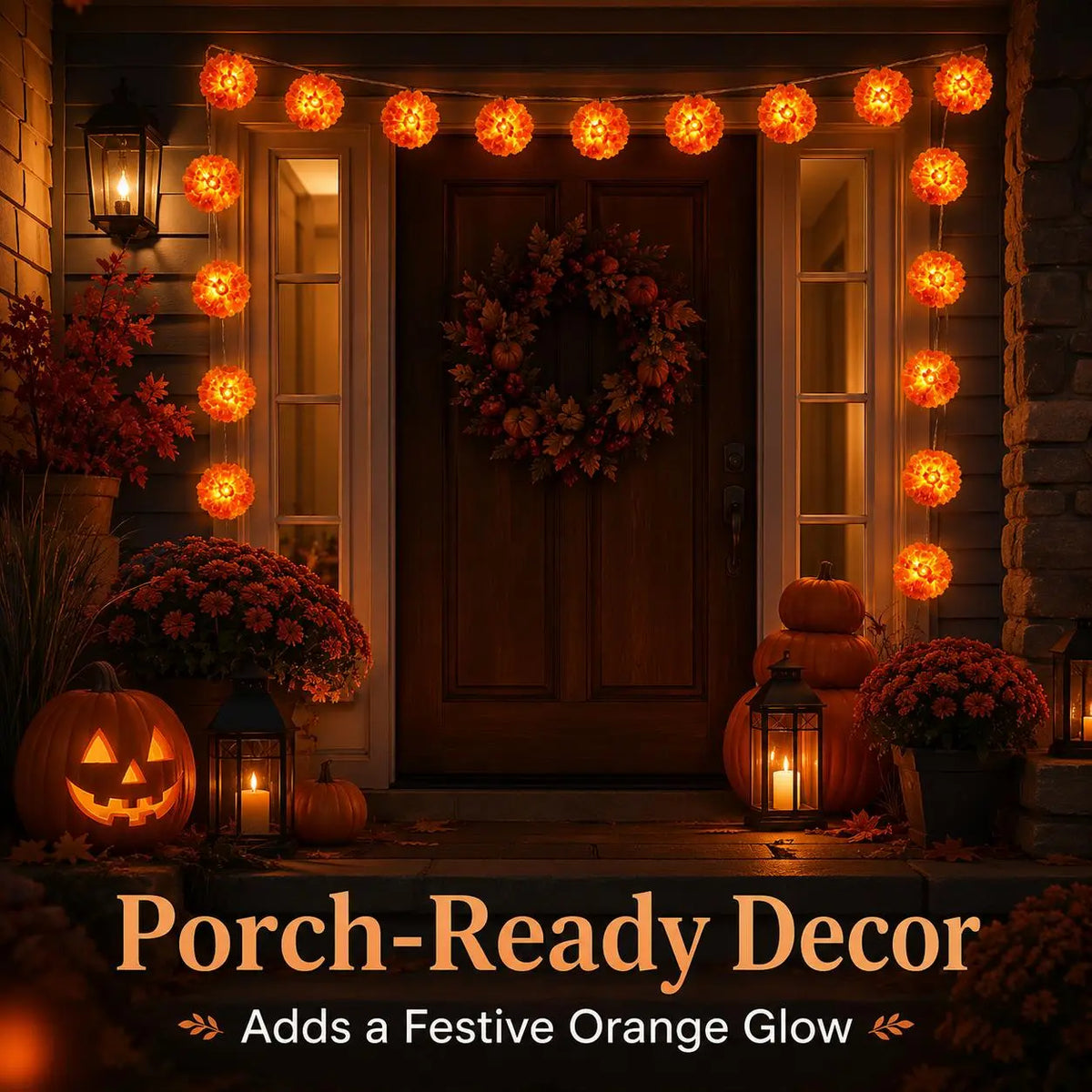 New Arrival 50% OFF! 🌼 Artificial Marigold Flower Led String Light – Perfect For Day Of The Dead & Halloween, 20 Leds. Create A Festive Altar Or Spooky Porch! 🕯️🎃🧡