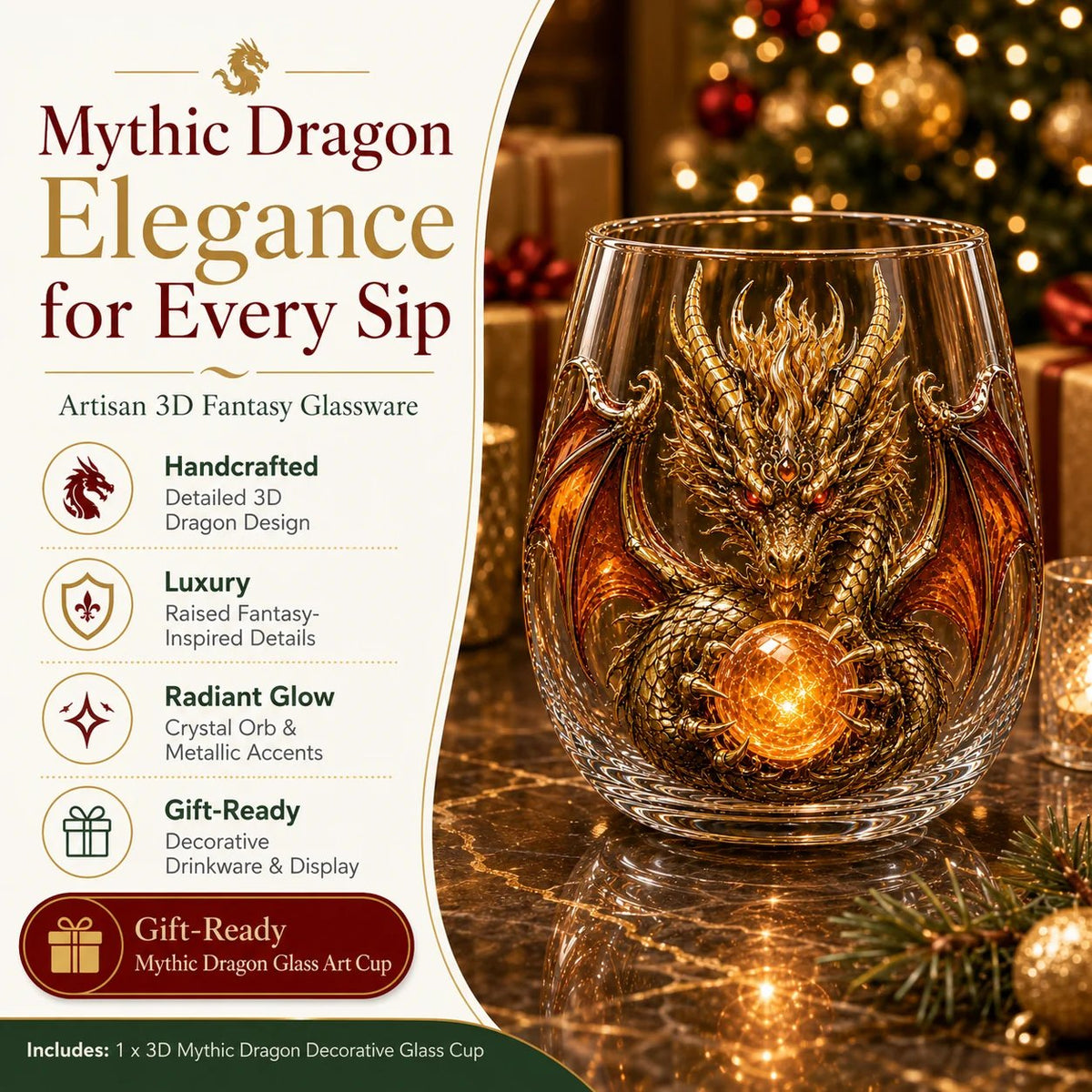 🐉✨ 3D Mythic Dragon Glass Art Cup | Luxury Raised Fantasy Glassware for Whiskey, Home Bar Décor & Legendary Gifts 🎁