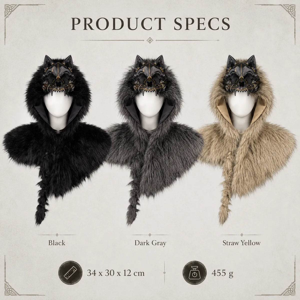 🐺 Viking Wolf Skull Faux Fur Hooded Cape – Halloween Cosplay Costume