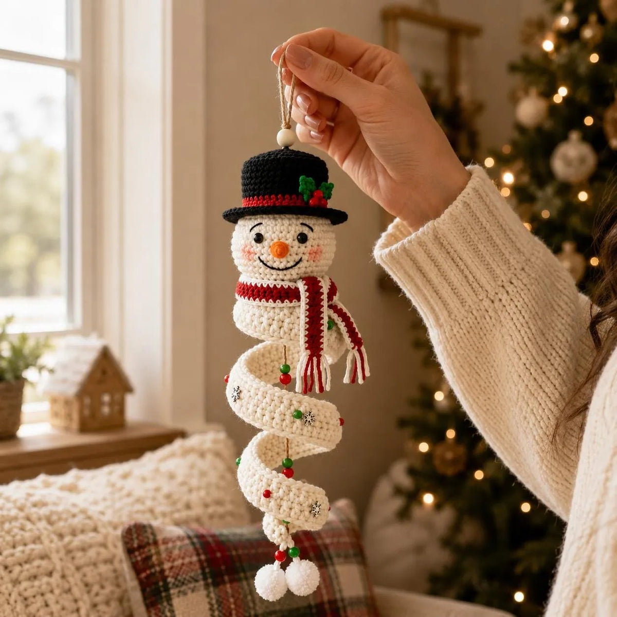 🔥 LAST DAY 49% OFF – ☃️ Crochet Snowman Spiral Ornament DIY Kit | Complete Beginner-Friendly Set with Soft Yarn, Crochet Hook, Festive Beads, Snowflakes & Step-by-Step Guide 🧶🎄✨