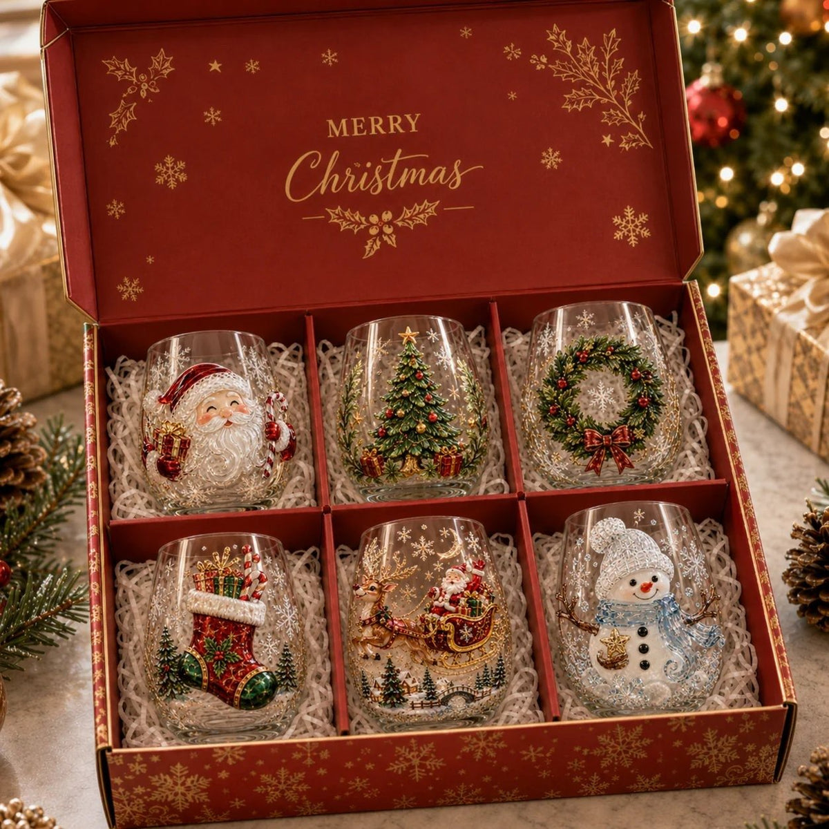 ✨🎅 LAST DAY 49% OFF –🎄 ✨ Magical Christmas 3D Glass Cup | Raised Festive Artwork, Sparkling Details & Holiday Gift Drinkware 🎅💎