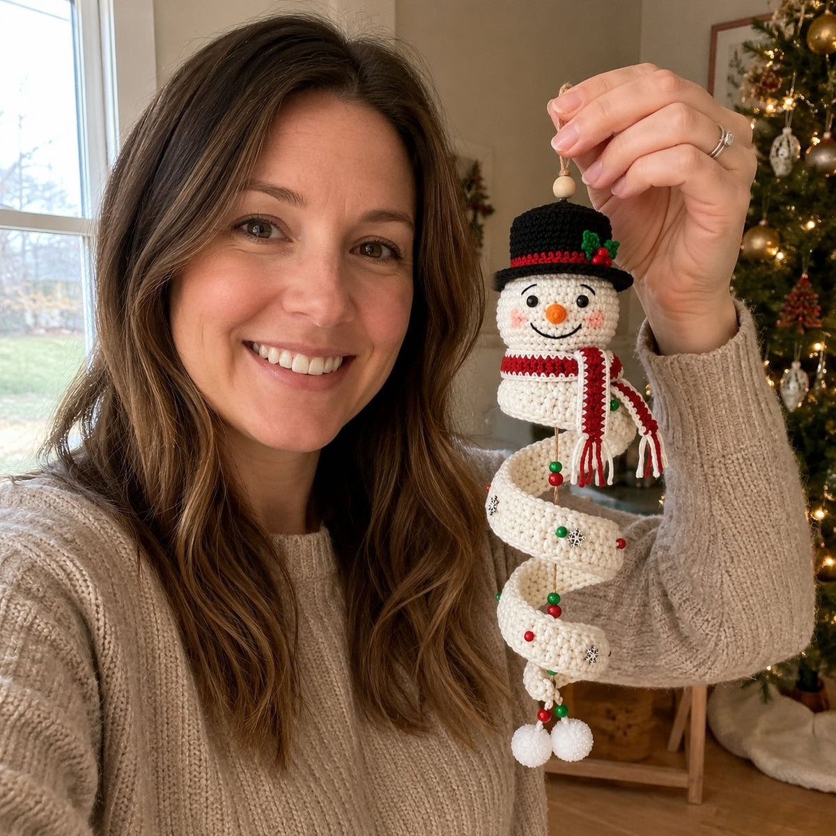 🔥 LAST DAY 49% OFF – ☃️ Crochet Snowman Spiral Ornament DIY Kit | Complete Beginner-Friendly Set with Soft Yarn, Crochet Hook, Festive Beads, Snowflakes & Step-by-Step Guide 🧶🎄✨