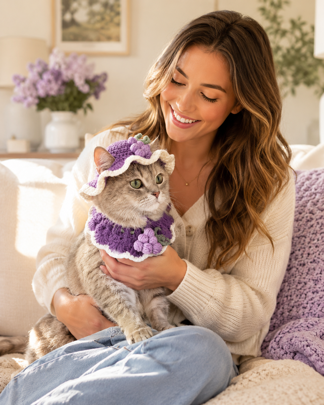 Handmade Crochet Pet Hat – Cute Character Bonnet for Cats