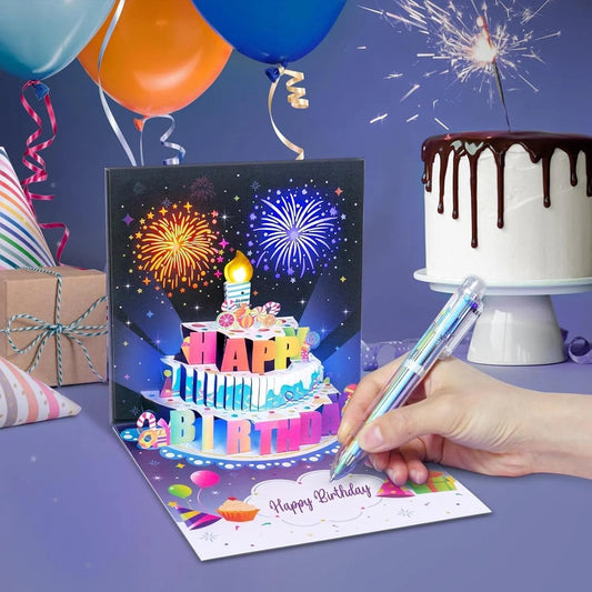 🔥HOT SALE🔥🎂Birthday Cards With Fireworks & Pop Up Cake & Blowable Light and Music