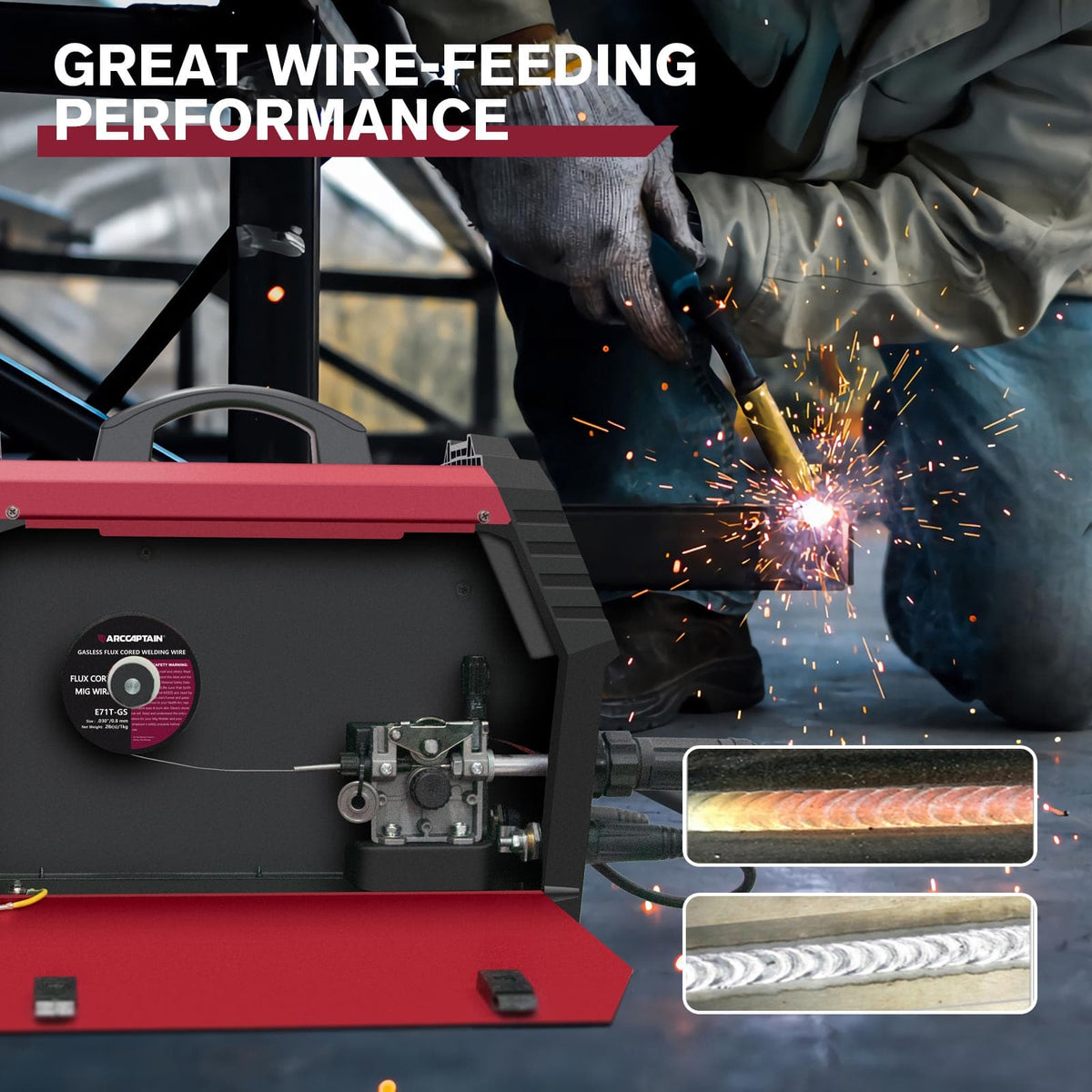 Arccaptain ‎E71T-GS Flux Core Wire 2 Lbs Spool Gasless Carbon Steel MIG Wire