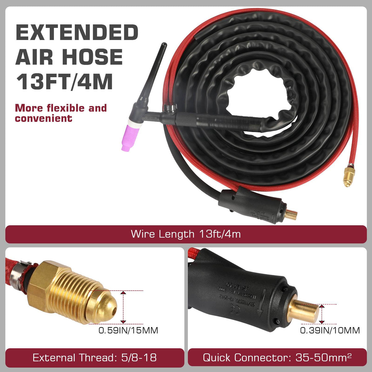 13ft WP-17V 150A Argon Lift TIG Torch with 35-50mm Connector